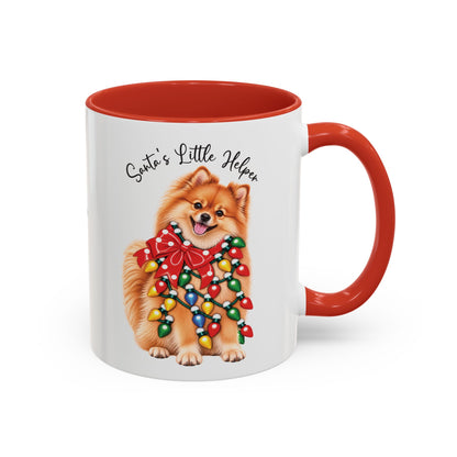 Pomeranian, Santa's little helper, personalised accent colour 11oz mug