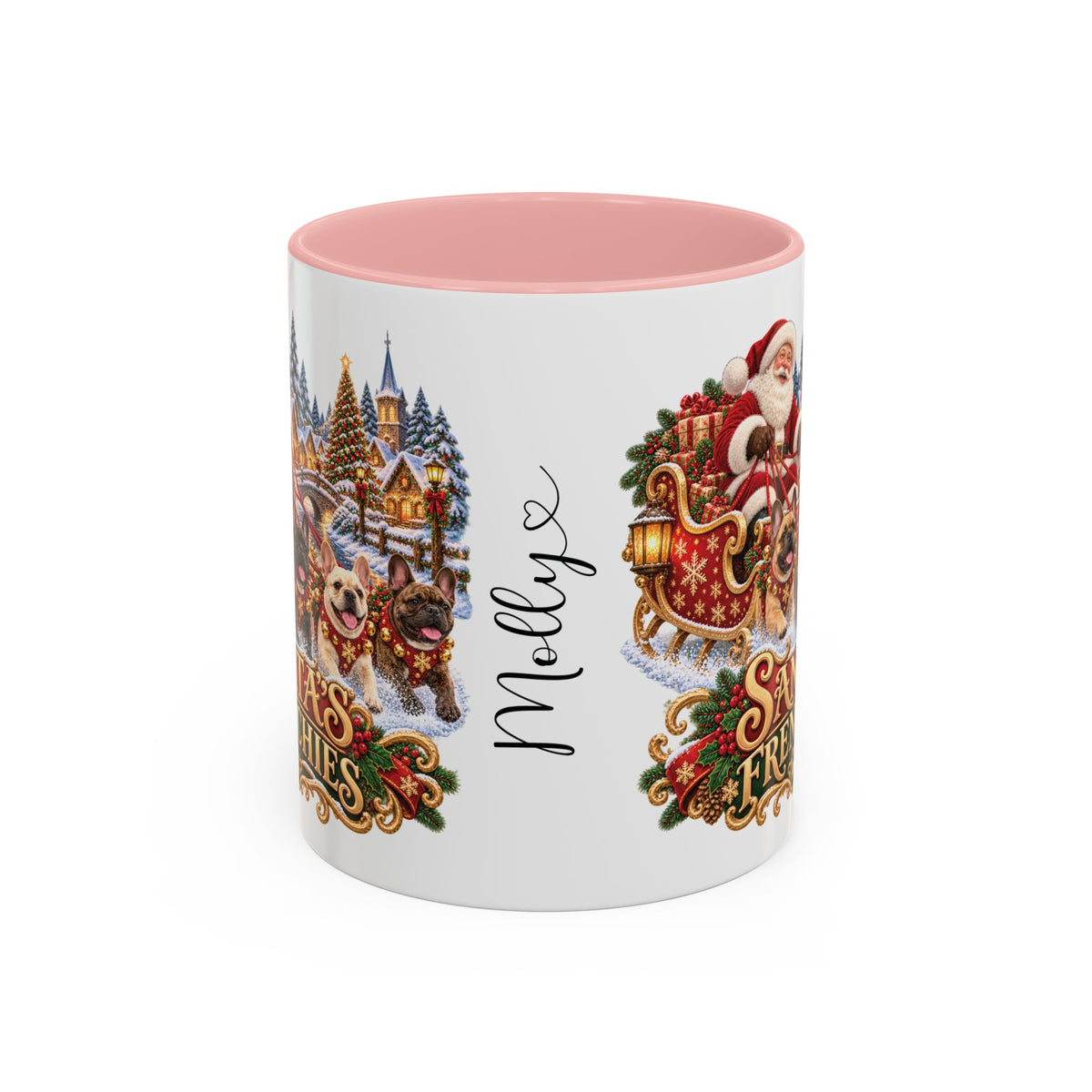 Santa's Frenchies, personalised accent colour 11oz mug