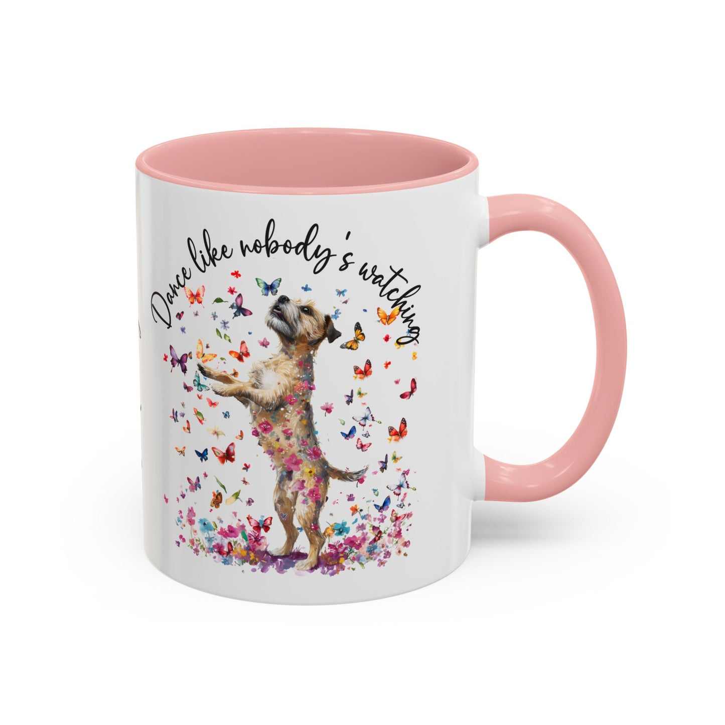 Border Terrier "Dance like nobody's watching" personalized colourful Mugs, 11oz