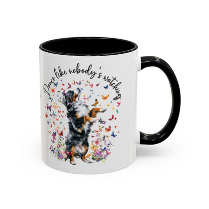 Bernese Mountain Dog "Dance like nobody's watching" personalized colourful Mugs, 11oz