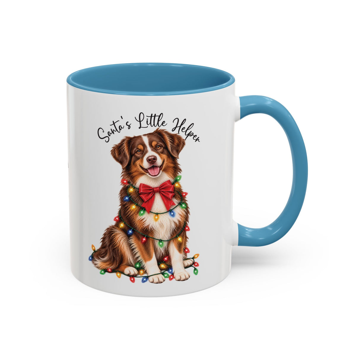 Australian Shepherd, Santa's little helper, personalised accent colour 11oz mug