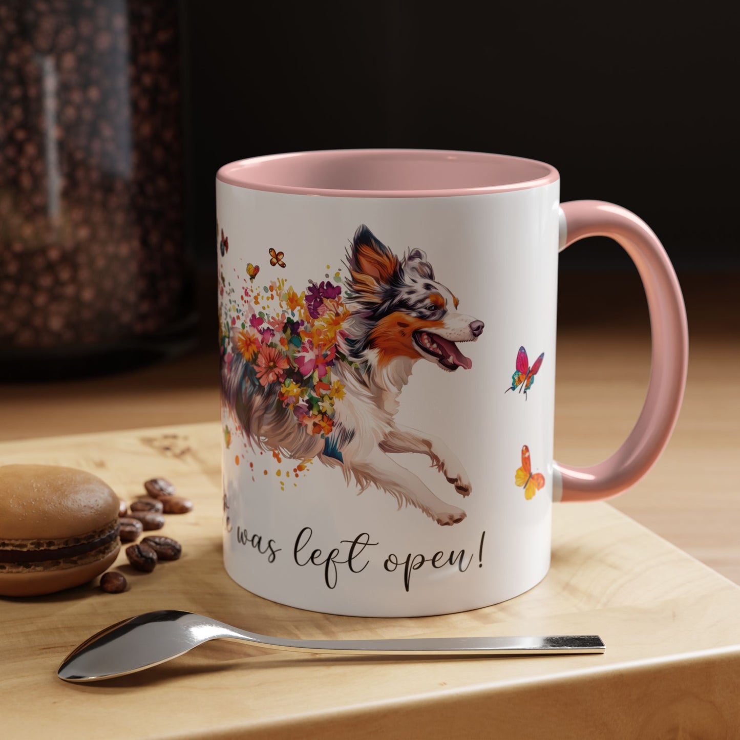 Border Collie #3 “Live like the gate was left open" Accent Mugs, 11oz