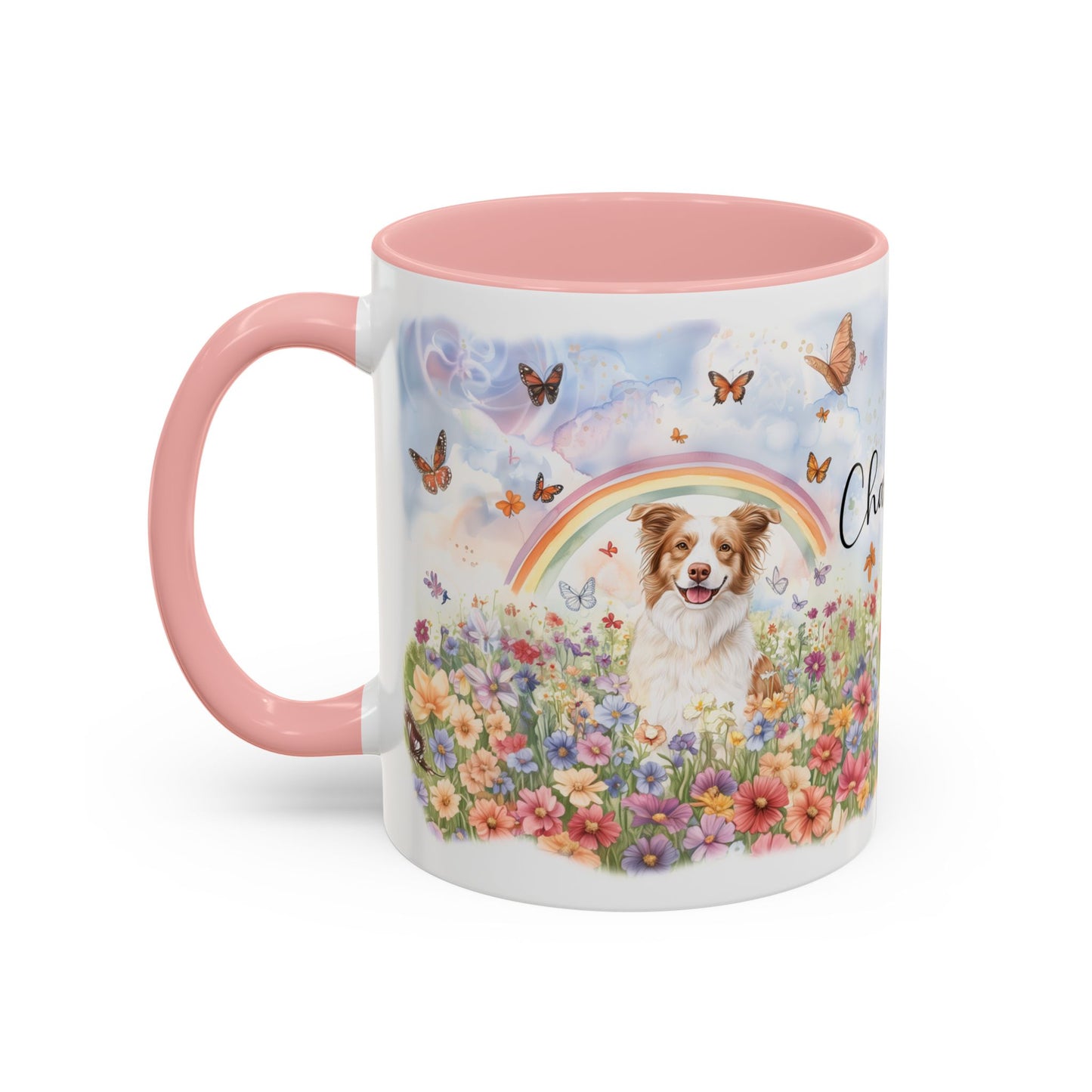 Border Collie, Red Merle Rainbow Personalized Accent Mugs, 11oz
