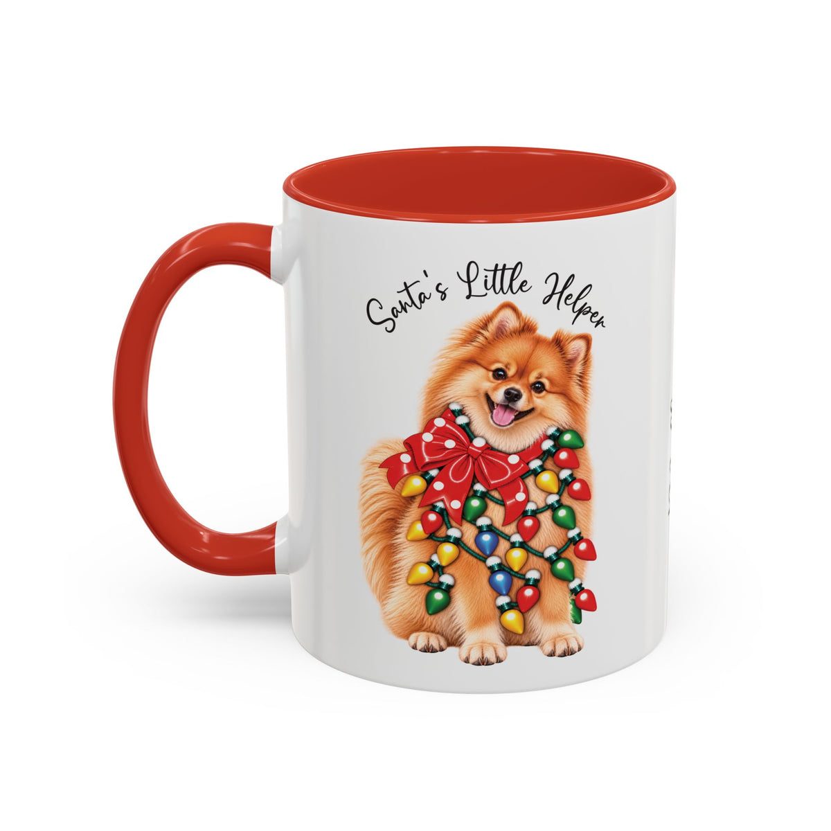 Pomeranian, Santa's little helper, personalised accent colour 11oz mug