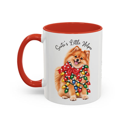 Pomeranian, Santa's little helper, personalised accent colour 11oz mug