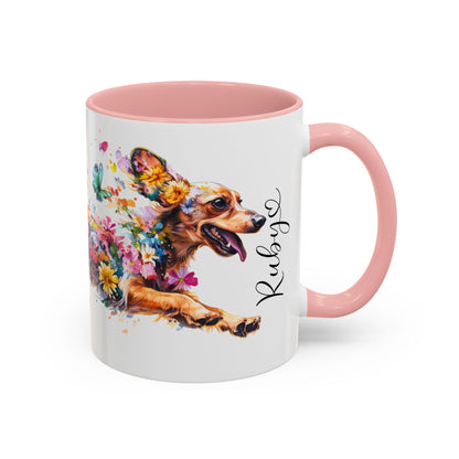 Dachshund Tan, running personalized colourful Mugs, 11oz