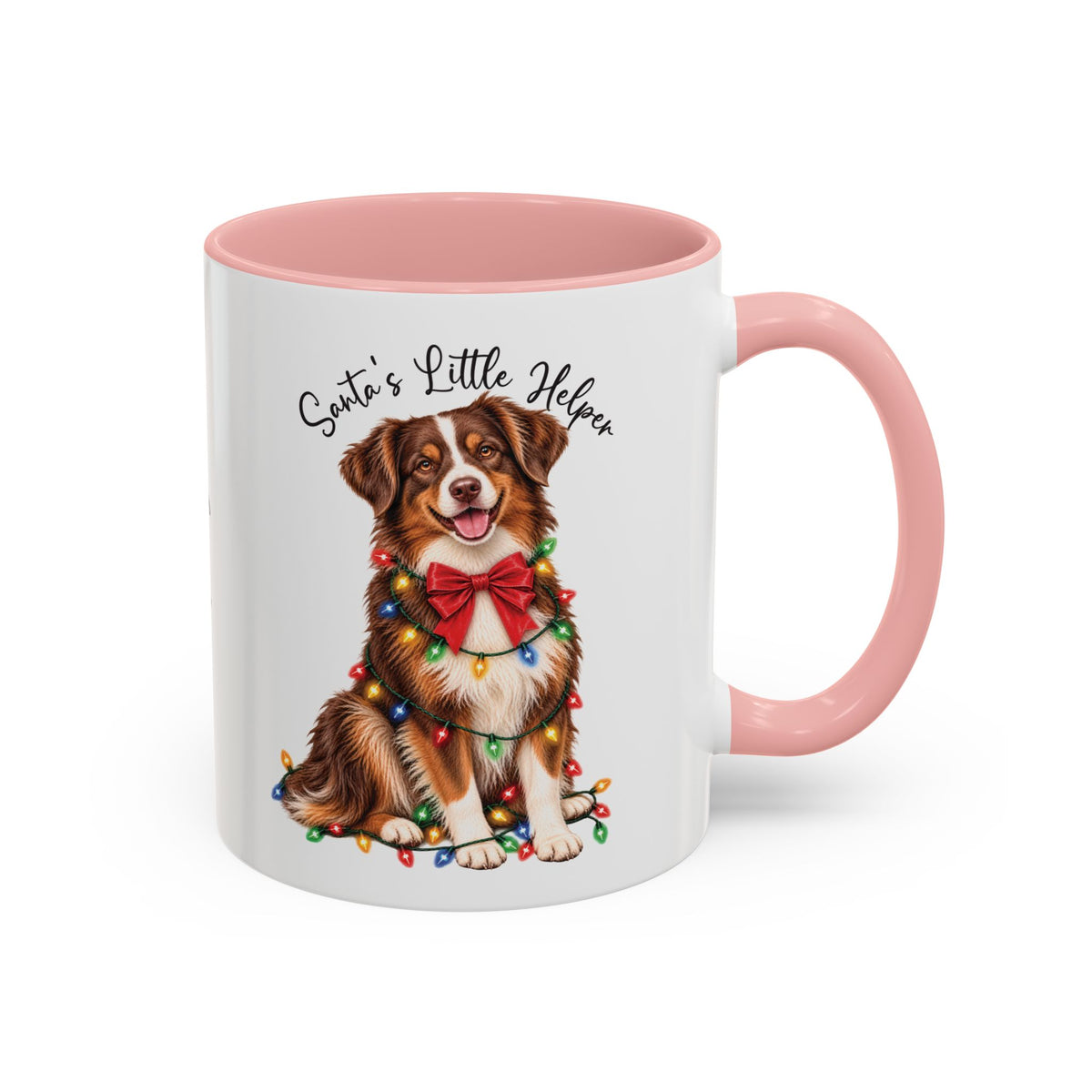 Australian Shepherd, Santa's little helper, personalised accent colour 11oz mug