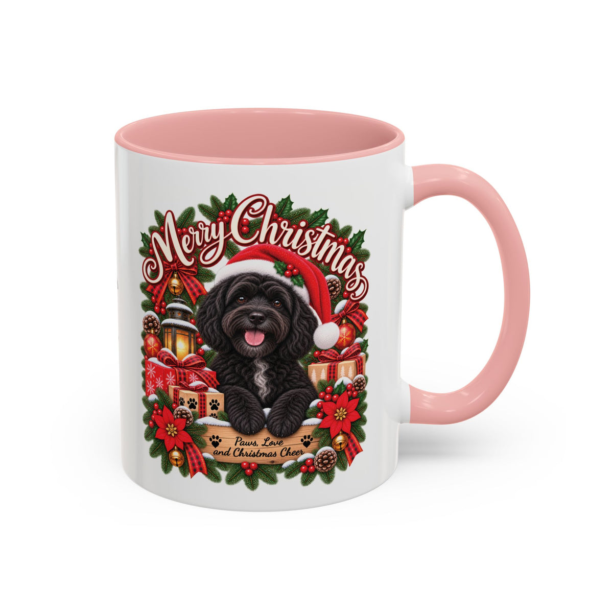 Cavapoo, Cavoodle, Cockapoo Merry Christmas, personalised accent colour 11oz mug