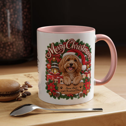 Golden Doodle Merry Christmas, personalised accent colour 11oz mug