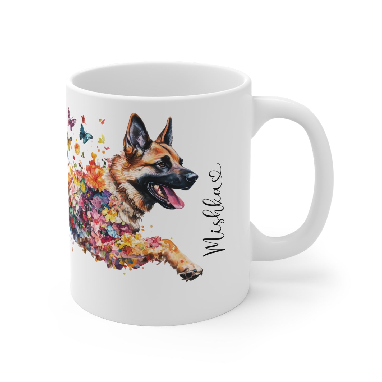 German Shepherd running personalized white Mug, 11oz