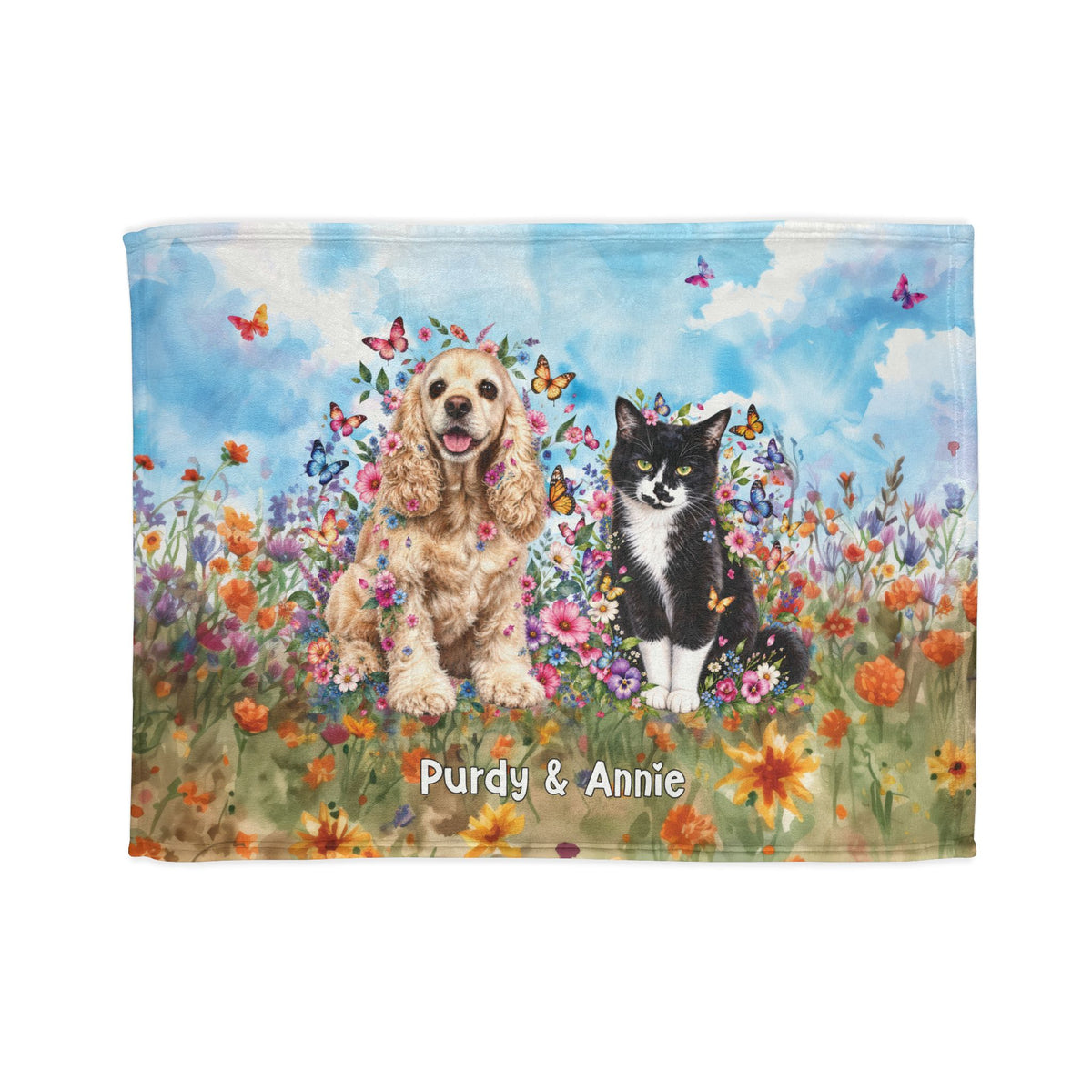 DUO (2 pets) - ANY DESIGN Floral Personalised Meadow Blanket