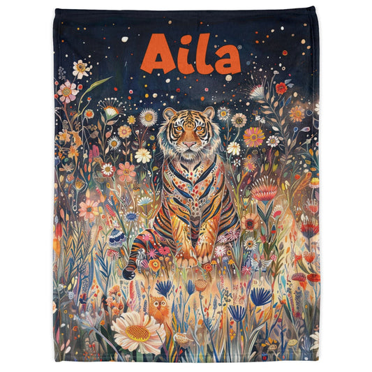 Tiger Starry Night, Personalised Soft Polyester Blanket