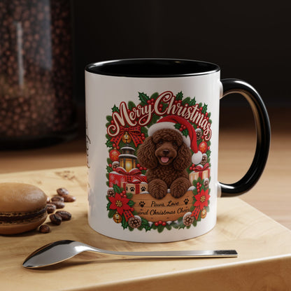 Poodle #2 Merry Christmas, personalised accent colour 11oz mug