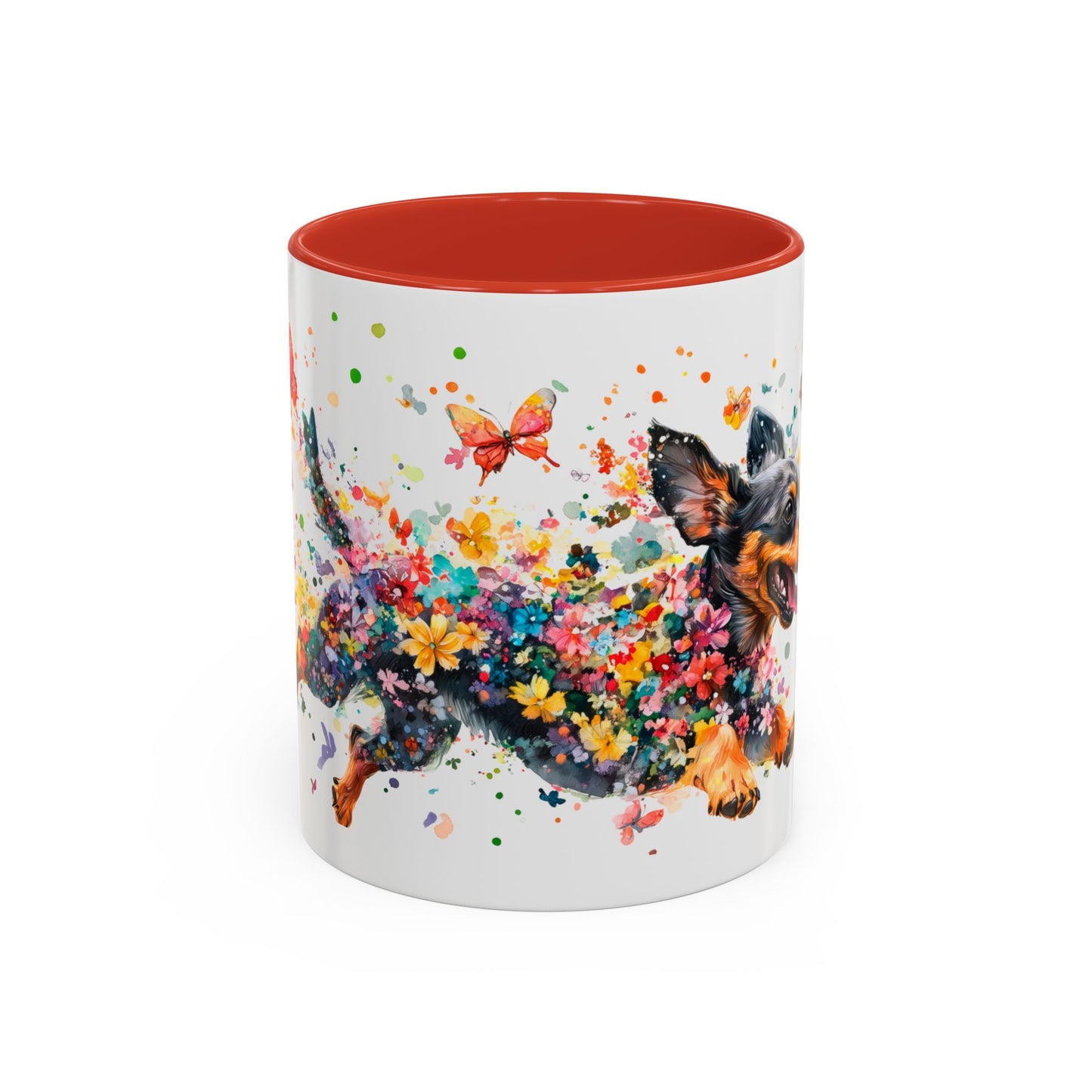 Dachshund Black, running personalized colourful Mugs, 11oz