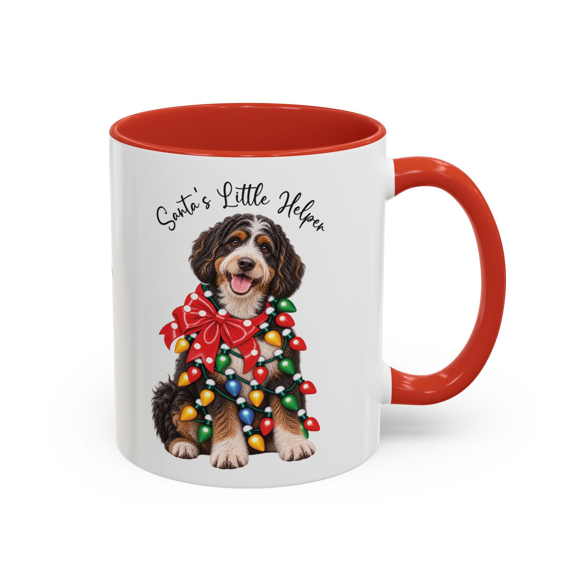 Bernadoodle Santa's little helper, personalised accent colour 11oz mug