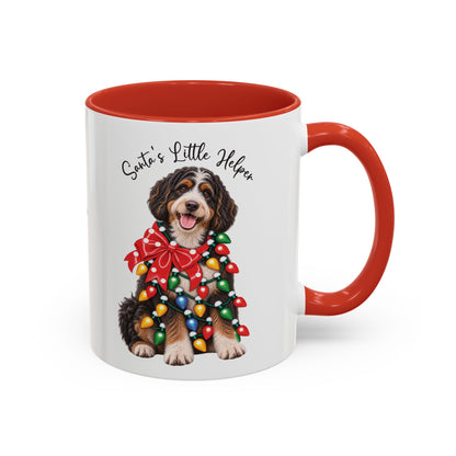 Bernadoodle Santa's little helper, personalised accent colour 11oz mug