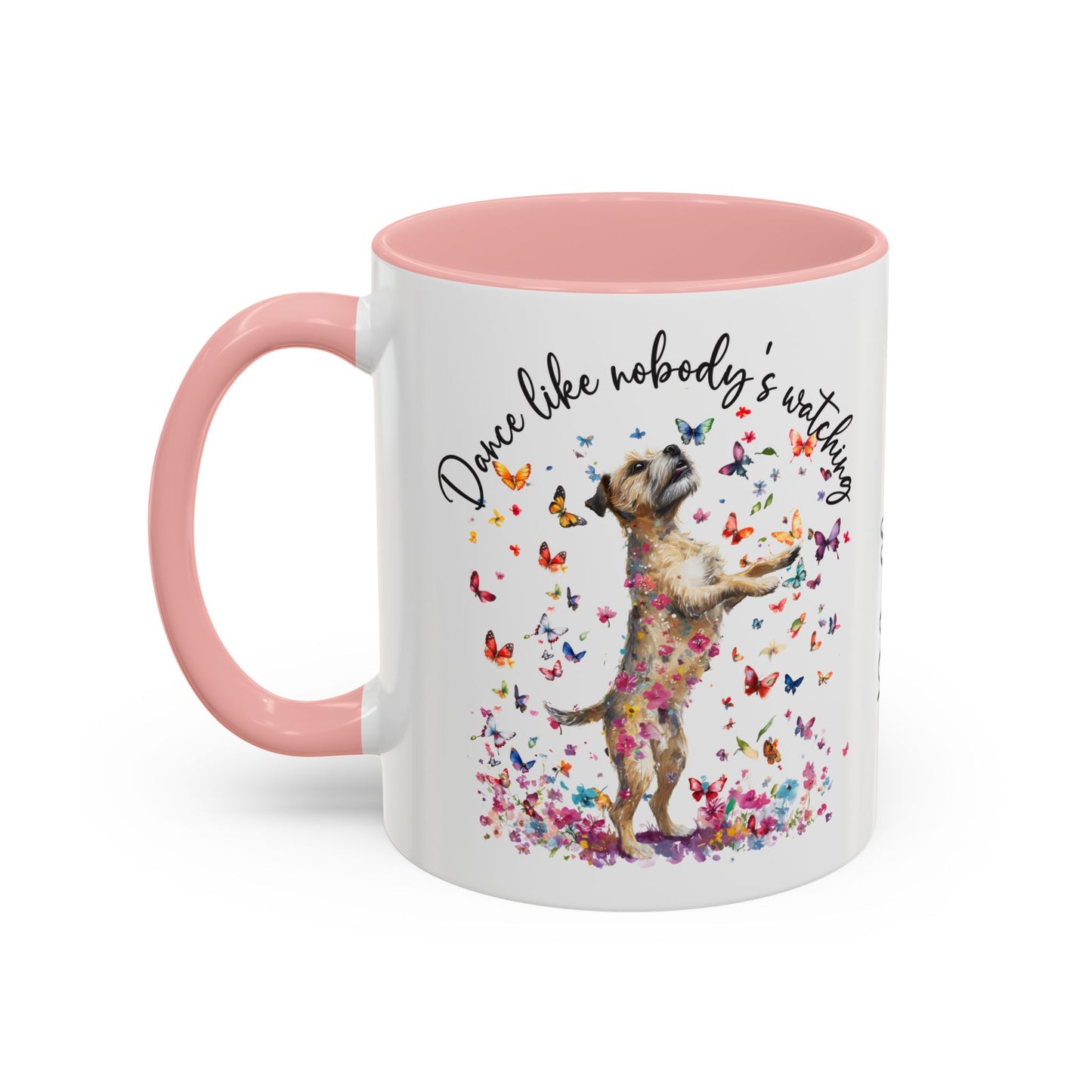 Border Terrier "Dance like nobody's watching" personalized colourful Mugs, 11oz