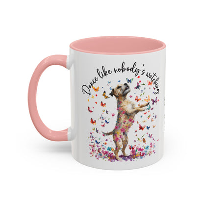 Border Terrier "Dance like nobody's watching" personalized colourful Mugs, 11oz
