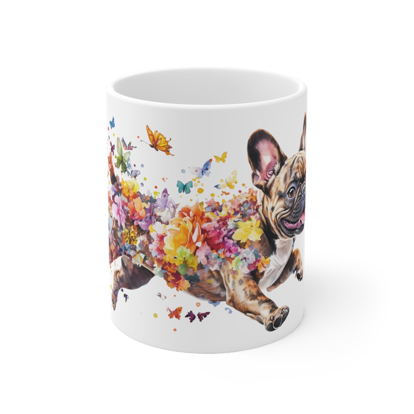 French Bulldog, Brindle running free personalized white Mugs, 11oz