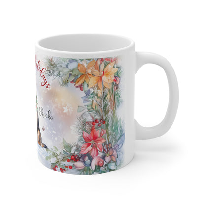 German Shepherd Happy Holidays Personalized White Mugs, 11oz