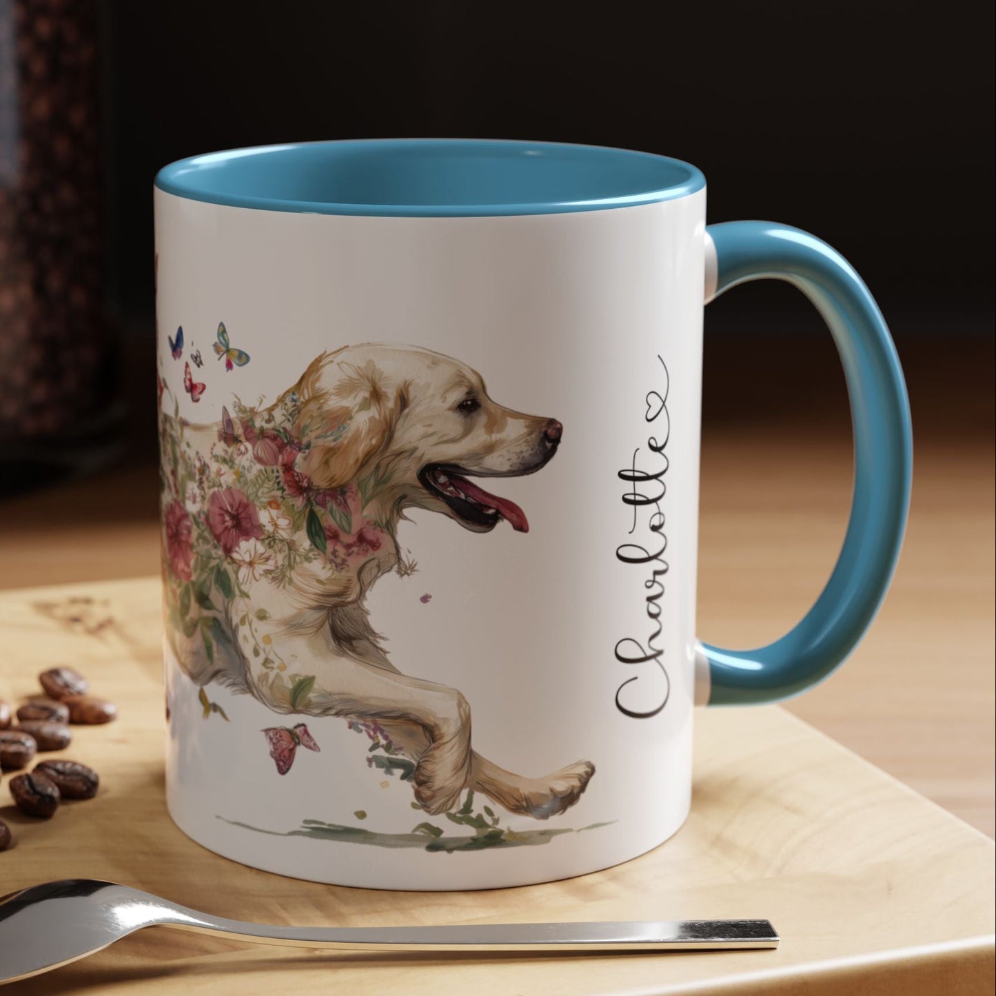 Cream Golden Retriever Personalized Accent Mugs, 11oz