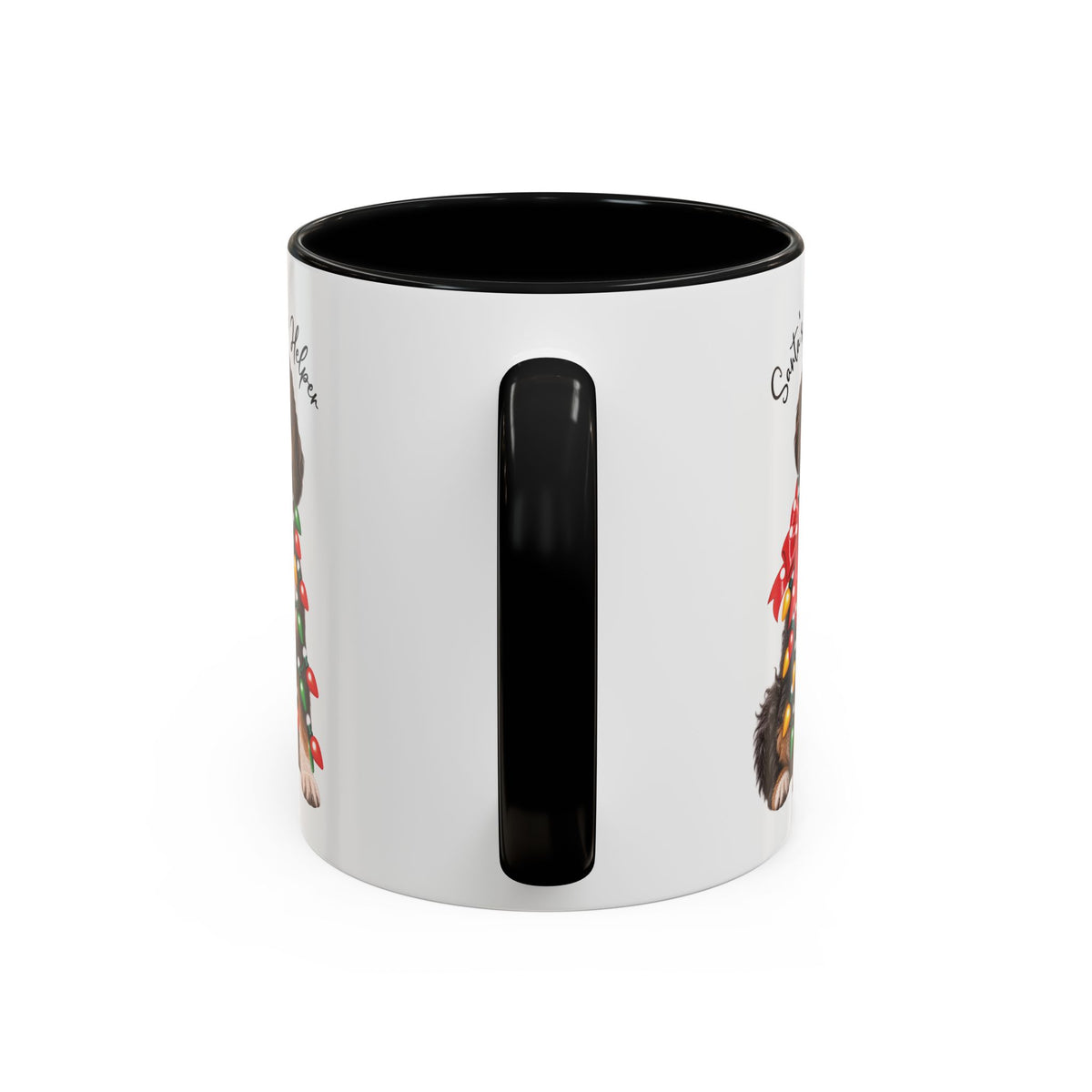 Bernadoodle Santa's little helper, personalised accent colour 11oz mug