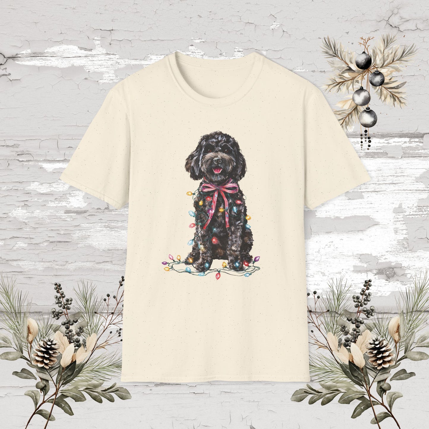 Cockapoo/Cavoodle Fairy Lights Christmas T shirt.