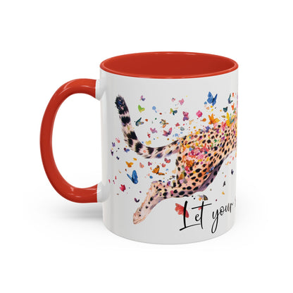 Cheetah "Let your spirit run free" Personalized Accent Mugs, 11oz