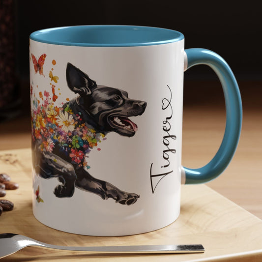 Black Labrador running personalized colourful Mugs, 11oz