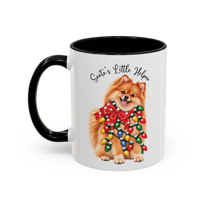 Pomeranian, Santa's little helper, personalised accent colour 11oz mug