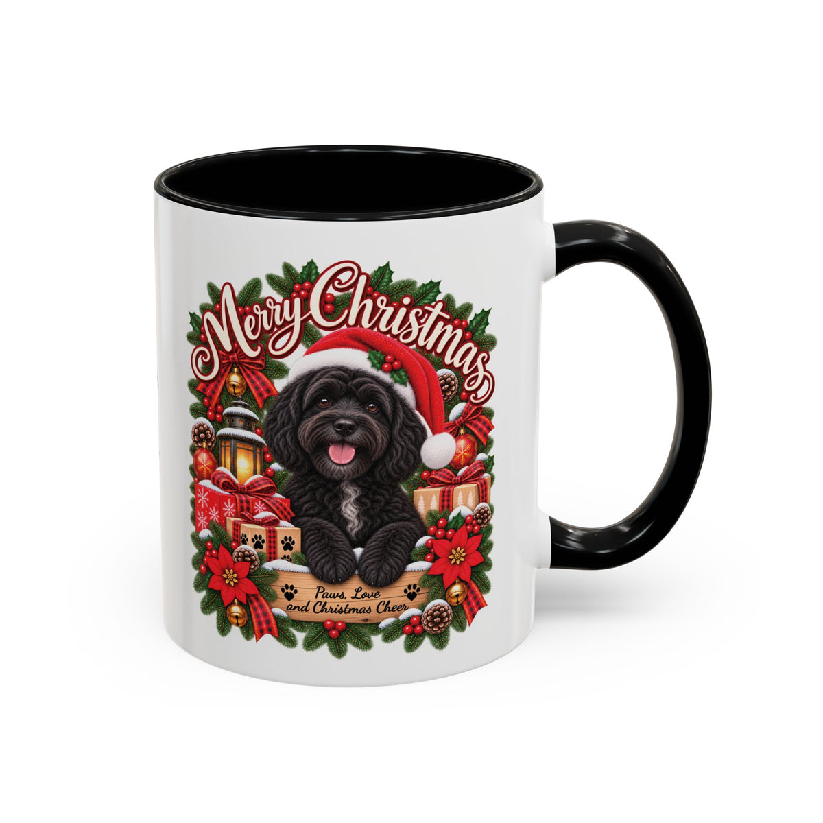 Cavapoo, Cavoodle, Cockapoo Merry Christmas, personalised accent colour 11oz mug
