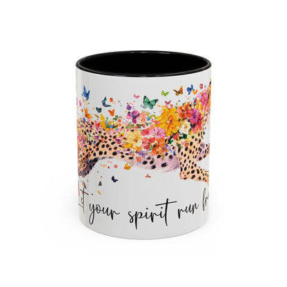 Cheetah "Let your spirit run free" Personalized Accent Mugs, 11oz