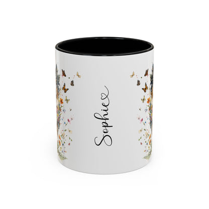 Australian Shepherd running Personalized Accent Mugs, 11oz