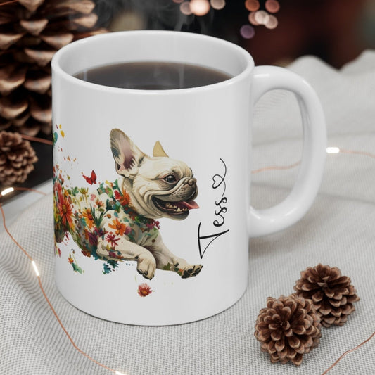 French Bulldog running free personalized white Mugs, 11oz