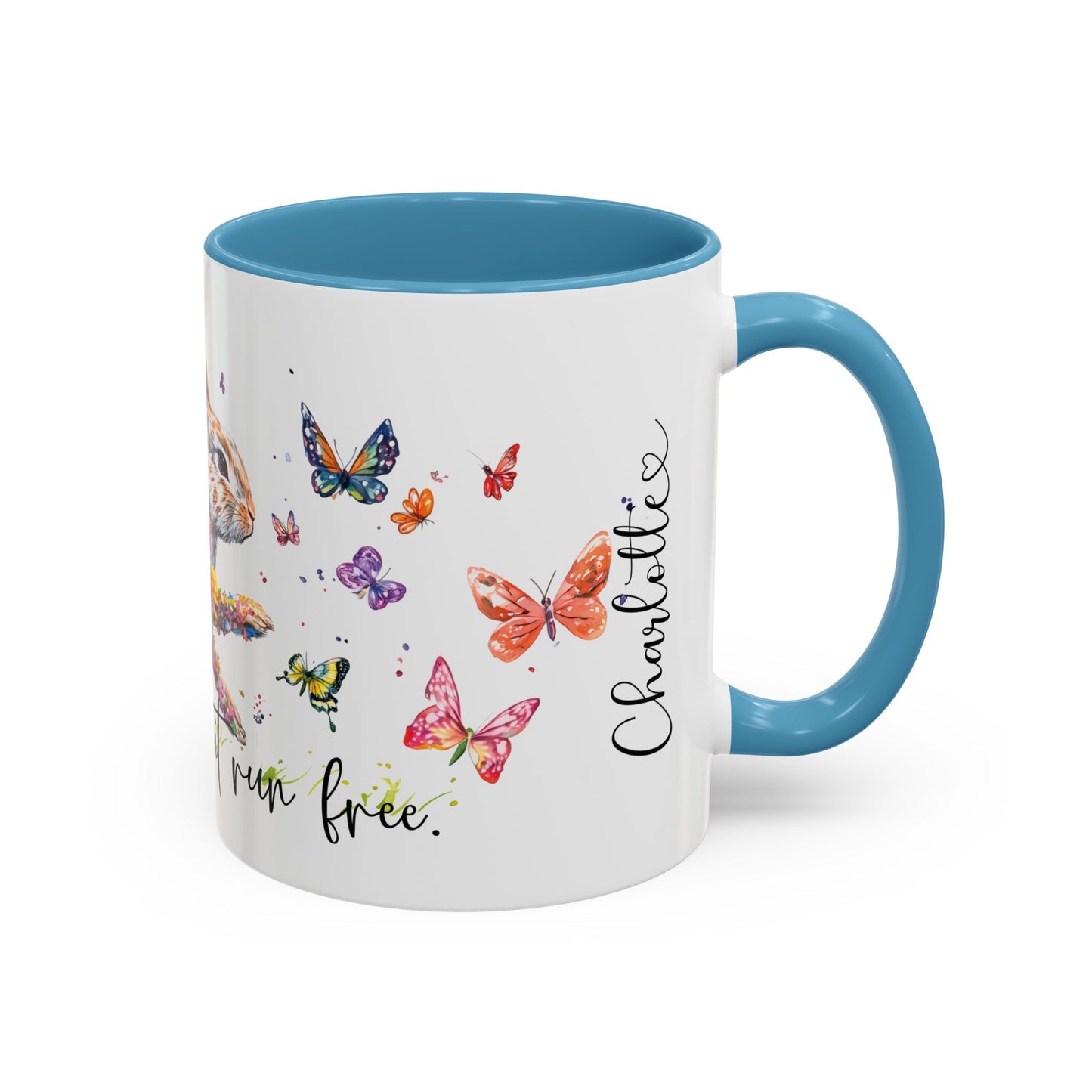 Rabbit "Let your spirit run free" Personalized Accent Mugs, 11oz