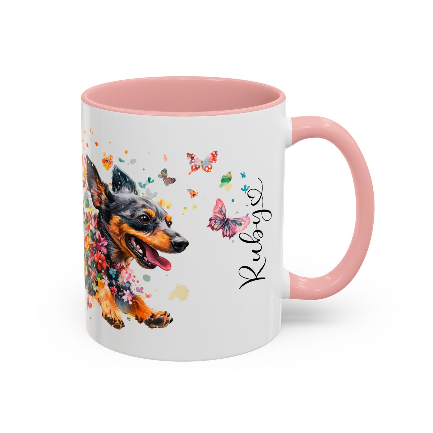 Dachshund Black, running personalized colourful Mugs, 11oz