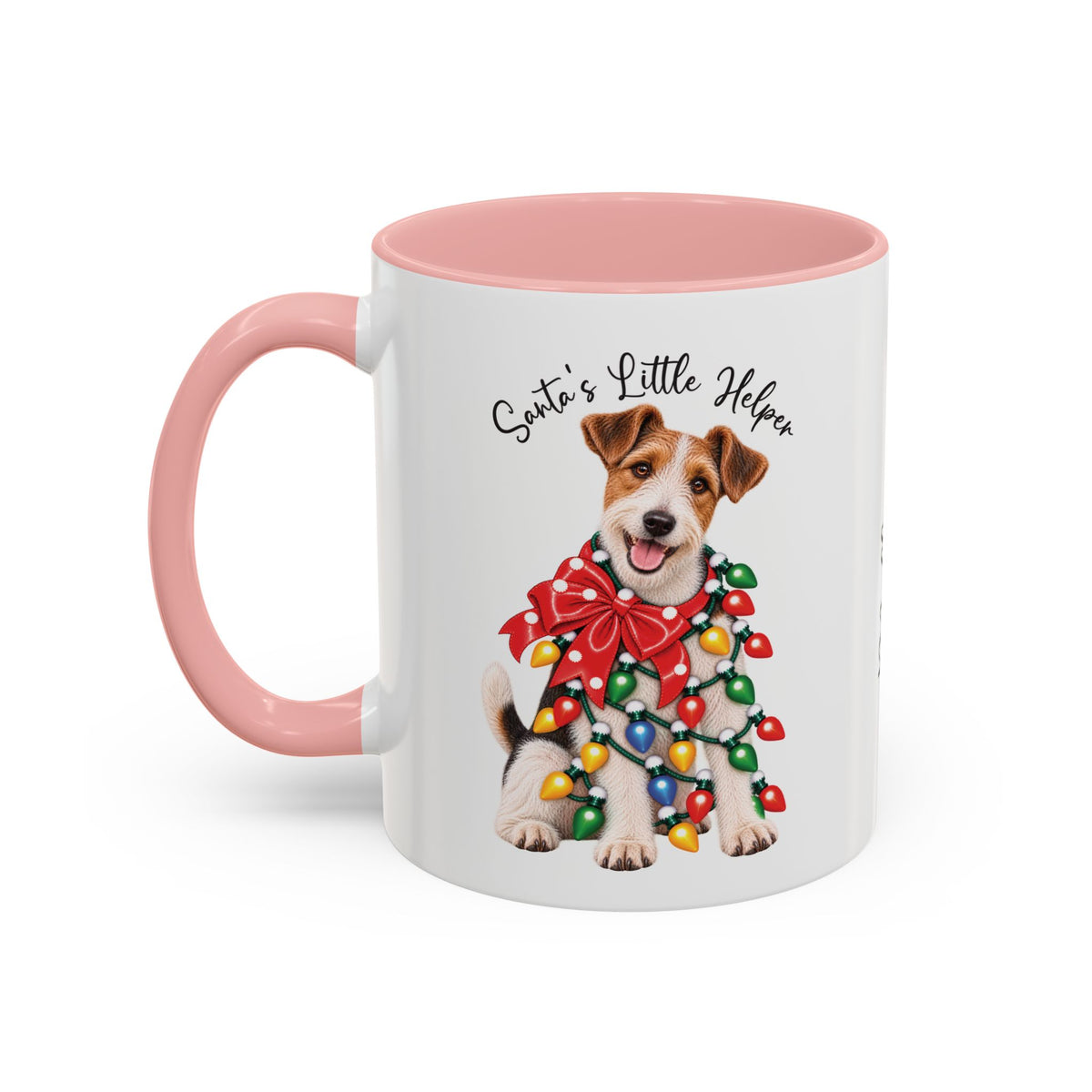 Fox Terrier, Santa's little helper, personalised accent colour 11oz mug