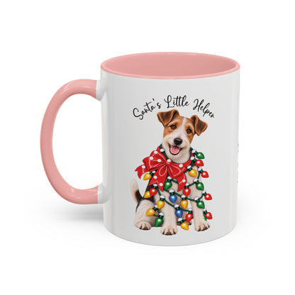 Fox Terrier, Santa's little helper, personalised accent colour 11oz mug