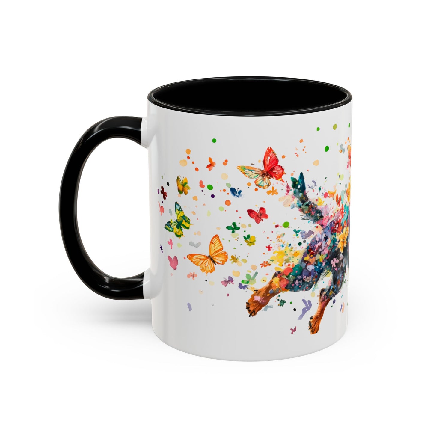 Dachshund Black, running personalized colourful Mugs, 11oz