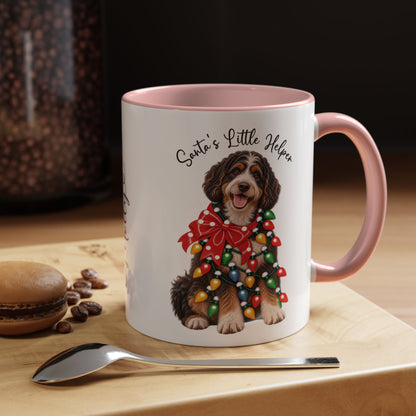 Bernadoodle Santa's little helper, personalised accent colour 11oz mug