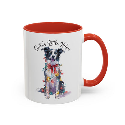 Border Collie, Santa's little helper, personalised accent colour 11oz mug