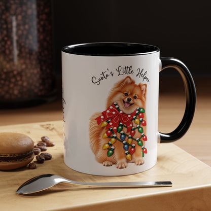 Pomeranian, Santa's little helper, personalised accent colour 11oz mug