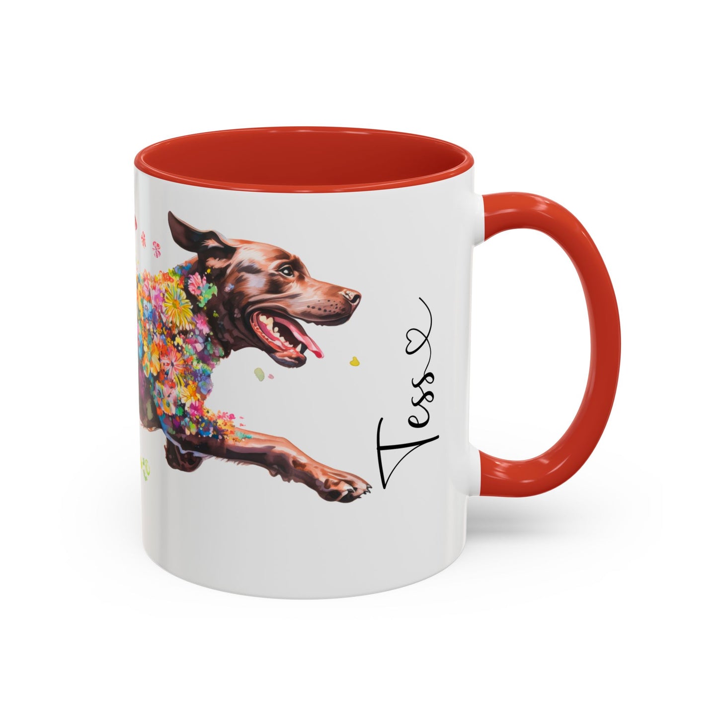 Chocolate Labrador running personalized colourful Mugs, 11oz