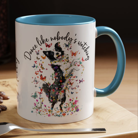 Border Collie "Dance like nobody's watching" personalized colourful Mugs, 11oz
