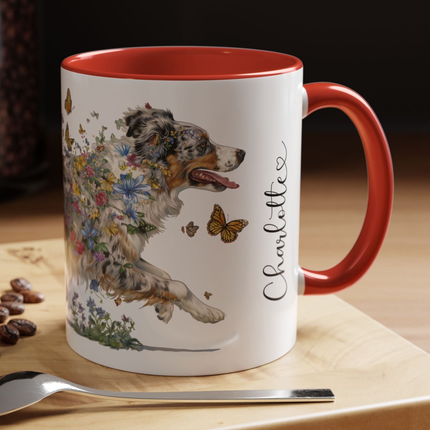 Australian Shepherd (Docked) Blue Merle Personalized Accent Mugs, 11oz