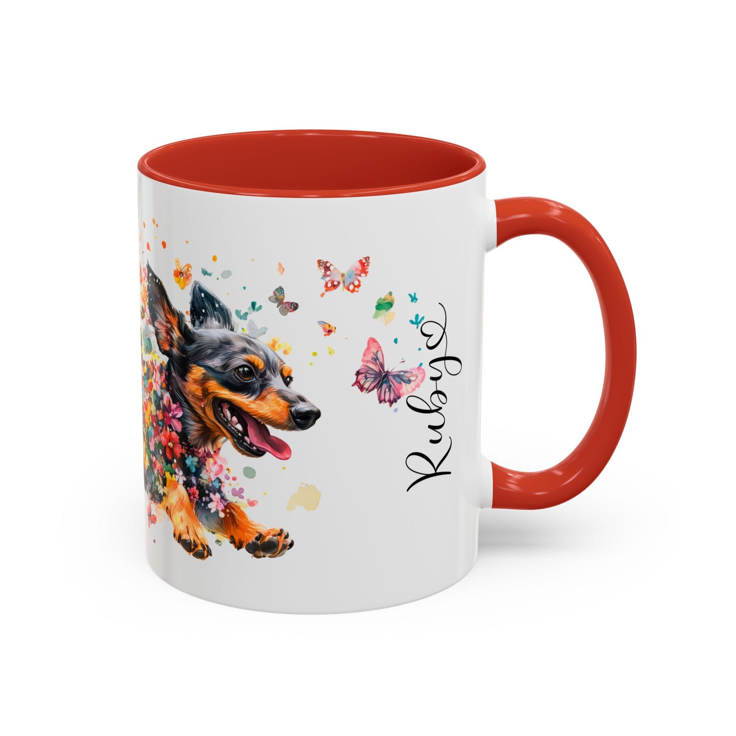 Dachshund Black, running personalized colourful Mugs, 11oz