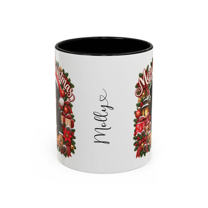 Labrador #4 Merry Christmas, personalised accent colour 11oz mug