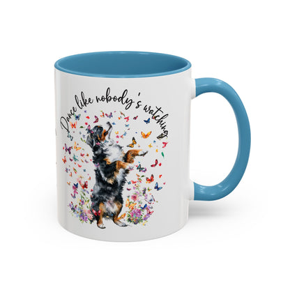 Bernese Mountain Dog "Dance like nobody's watching" personalized colourful Mugs, 11oz