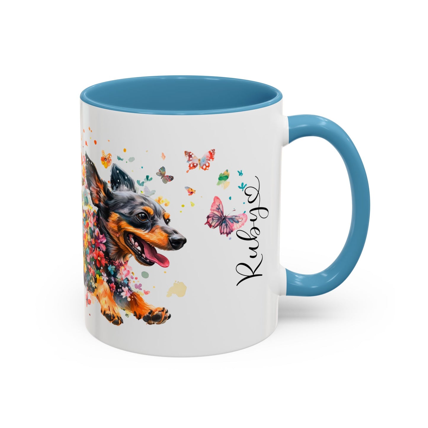 Dachshund Black, running personalized colourful Mugs, 11oz