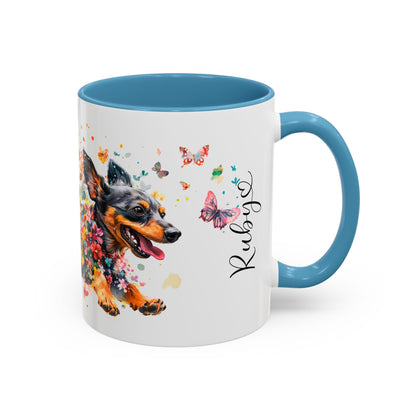 Dachshund Black, running personalized colourful Mugs, 11oz